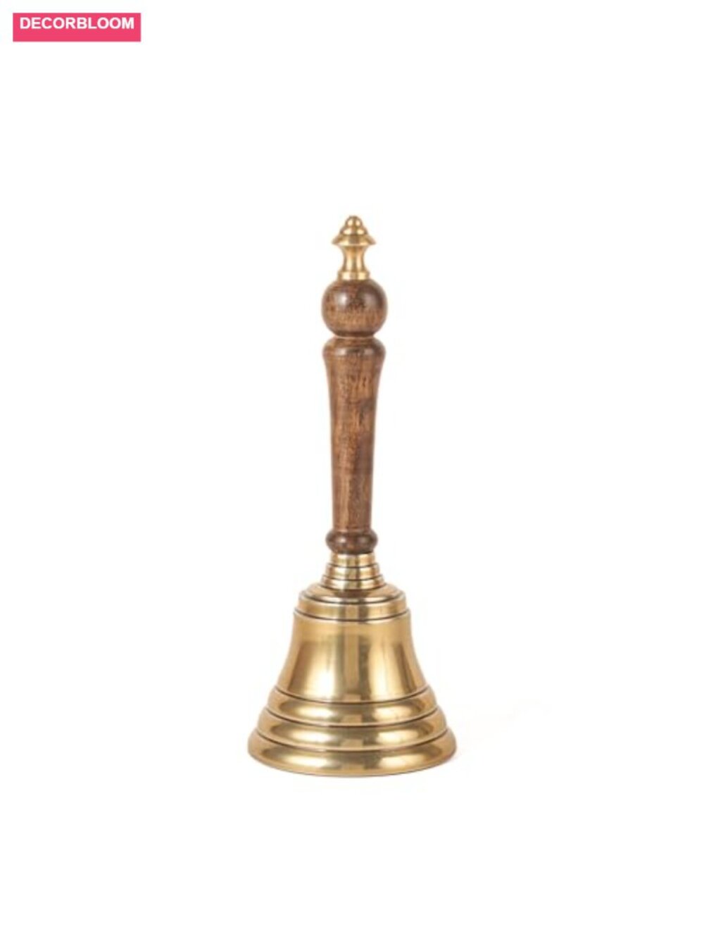 Antique Brass Finish Hand Bell with Wooden Handle 3" Diameter 8" Height